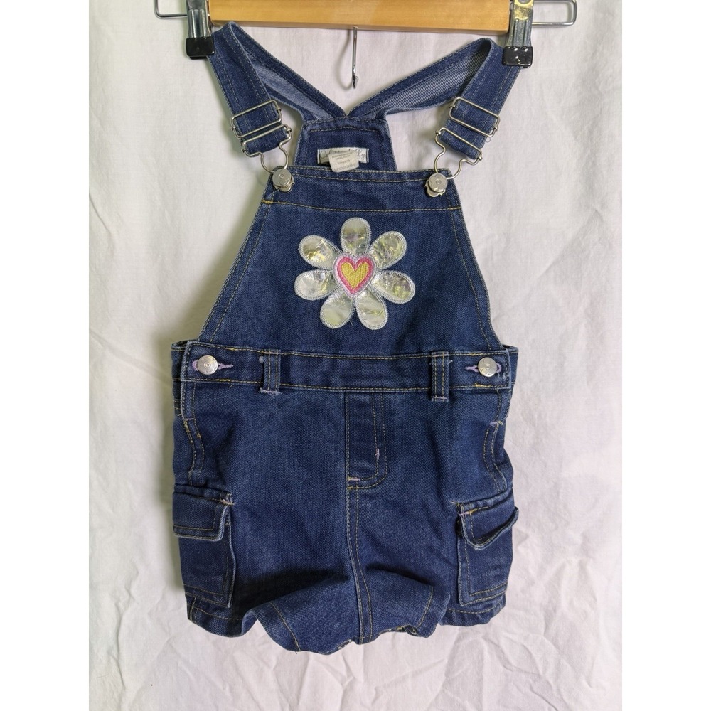 Colette Lilly Baby Girl Y2K Style Denim Overalls Silver Flower Design Sz 24 Mo